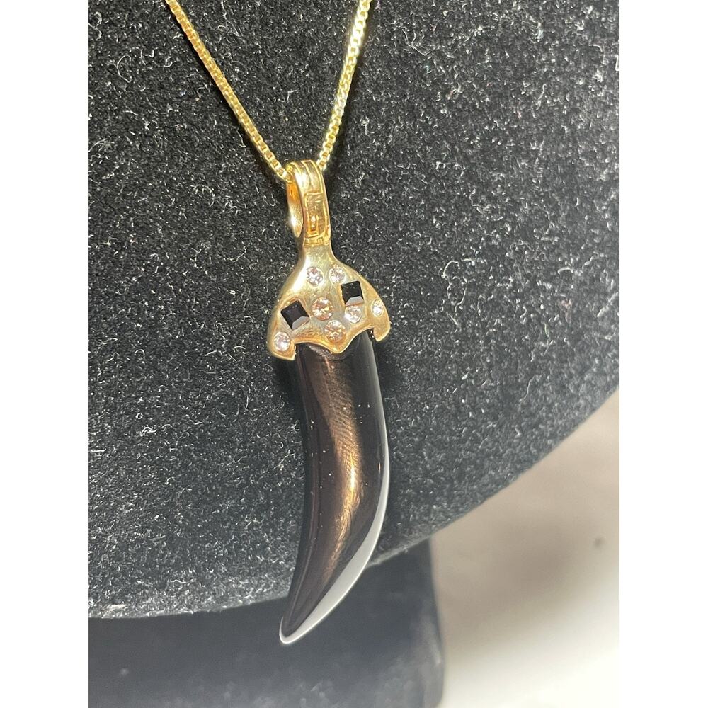Onyx Tiger Claw Fang Pendant Sterling Silver 925 Gold Plated Italy Necklace